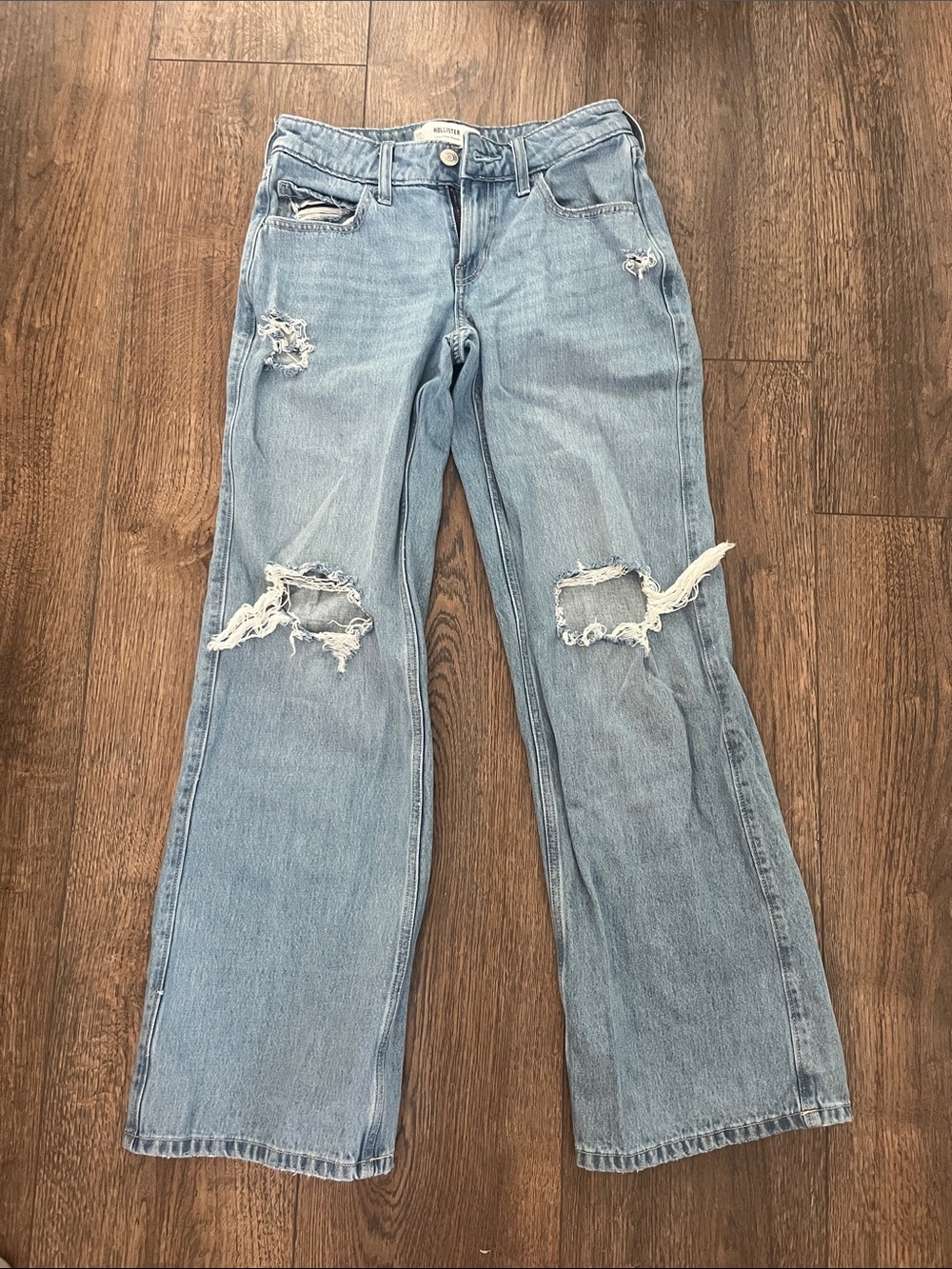 Hollister Light Blue Distressed Baggy Low Rise Jeans